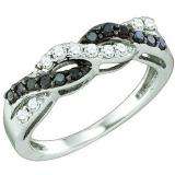 0.46 Carat (ctw) 10k White Gold Round Black & White Diamond Ladies Swirl Cocktail Right Hand Ring