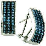 0.65 Carat (ctw) 10k White Gold Round Blue Diamond Ladies Fashion Hoops Earrings