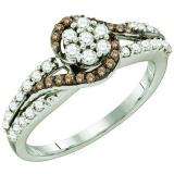0.57 Carat (ctw) 10k White Gold Round Champagne & White Diamond Ladies Split Shank Swirl Bridal Engagement Ring