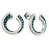 0.75 Carat (ctw) 10k White Gold Round Blue & White Diamond Ladies Fashion Earrings