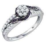 0.55 Carat (ctw) 10k White Gold Round Black & White Diamond Ladies Swirl Twisted Engagement Ring