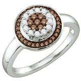0.30 Carat (ctw) 10k White Gold Round Champagne & White Diamond Ladies Cluster Flower Ring