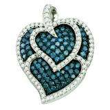 1.05 Carat (ctw) 10k White Gold Round Blue & White Diamond Ladies Heart Fashion Pendant