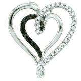 0.24 Carat (ctw) 10k White Gold Black & White Diamond Ladies Double Heart Pendant