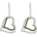 0.55 Carat (ctw) 10k White Gold Round Brown & White Diamond Ladies Heart Shape Dangling Drop Earrings