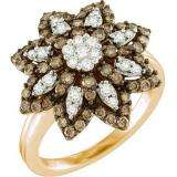 1.10 Carat (ctw) 10k Rose Gold Round Brown & White Diamond Ladies Right Hand Flower Ring