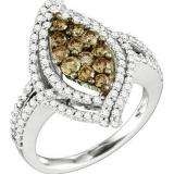 1.58 Carat (ctw) 10k White Gold Round White & Champagne  Diamond Ladies Fashion Engagement Ring