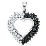 0.52 Carat (ctw) 10k White Gold Black & White Diamond Ladies Heart Pendant