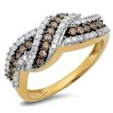 0.75 Carat (ctw) 10K Yellow Gold Round White And Champagne Diamond Ladies Swirl Right Hand Fashion Band 3/4 CT