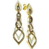 1.50 Carat (ctw) 10k Yellow Gold Round Brown & White Diamond Ladies Dangling Drop Earrings