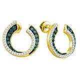 0.75 Carat (ctw) 10k Yellow Gold Round Blue & White Diamond Ladies Fashion Earrings