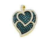 1.05 Carat (ctw) 10k Yellow Gold Round Blue & White Diamond Ladies Heart Fashion Pendant