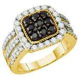 2.01 Carat (ctw) 10k Yellow Gold Round & Baguette Cut Black & White Diamond Ladies Right Hand Fashion Ring
