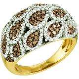 1.17 Carat (ctw) 10k Yellow Gold Round Champagne & White Diamond Ladies Right Hand Fashion Band