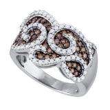 1.01 Carat (ctw) 10k White Gold Round White & Brown Diamond Ladies Fashion Cocktail Right Hand Band