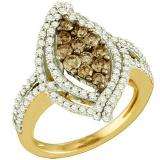 1.58 Carat (ctw) 10k Rose Gold Round White & Champagne Diamond Ladies Fashion Engagement Ring