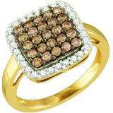 1.07 Carat (ctw) 10k Yellow Gold Round Brown & White Diamond Ladies Right Hand Fashion Ring