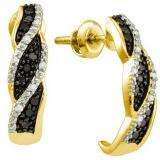 0.19 CT 10k Yellow Gold Black & White Diamond Ladies Hoop Earrings