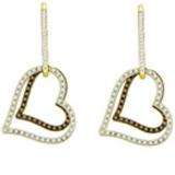 0.55 Carat (ctw) 10k Yellow Gold Round Brown & White Diamond Ladies Heart Shape Dangling Drop Earrings