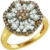 0.68 Carat (ctw) 10k Yellow Gold Round Champagne & White Diamond Ladies Cluster Flower Ring