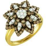 1.06 Carat (ctw) 10k Yellow Gold Round Brown & White Diamond Ladies Right Hand Flower Ring
