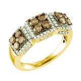 1.37 Carat (ctw) 10k Yellow Gold Round Brown & White Diamond Ladies Right Hand Fashion Band