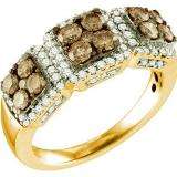 1.37 Carat (ctw) 10k Rose Gold Round Brown & White Diamond Ladies Right Hand Fashion Band