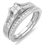 0.52 Carat (ctw) 10k White Gold Princess & Round Diamond Ladies Bridal Engagement Ring Matching Band Set