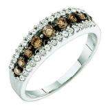0.50 Carat (ctw) 10k White Gold Champagne & White Diamond Ladies Cocktail Band Ring ( Size-6 )