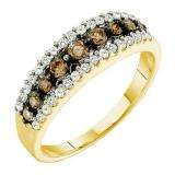 0.50 Carat (ctw) 10k Yellow Gold Champagne & White Diamond Ladies Cocktail Band Ring ( Size-6 )