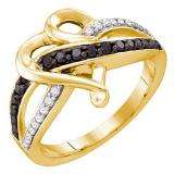 0.36 Carat (ctw) 10k Yellow Gold Round Black & White Diamond Ladies Crossover Heart Bridal Promise Ring
