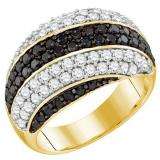 2.05 Carat (ctw) 10k Yellow Gold Round Black & White Diamond Ladies Right Hand Fashion Band
