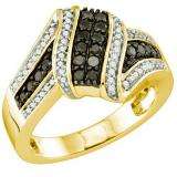 0.55 Carat (ctw) 10K Yellow Gold Round Black & White Diamond Ladies Right Hand Fashion Band 1/2 CT