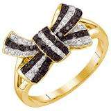 0.21 Carat (ctw) 10k Yellow Gold Round Black & White Diamond Ladies Cocktail Right Hand Ring