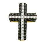 0.80 Carat (ctw) 10k Yellow Gold Round Black & White Diamond Ladies Cross Pendant