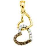 0.16 Carat (ctw) 10k Yellow Gold Brown & White Diamond Ladies Double Heart Pendant