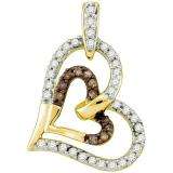 0.30 Carat (ctw) 10k Yellow Gold Round Champagne & White Diamond Ladies Heart Pendant
