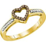 0.12 Carat (ctw) 10k Yellow Gold Brown & White Diamond Ladies Heart Promise Ring