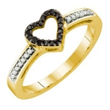 0.12 Carat (ctw) 10k Yellow Gold Black & White Diamond Ladies Heart Promise Ring