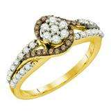 0.57 Carat (ctw) 10k Yellow Gold Round Champagne & White Diamond Ladies Split Shank Swirl Bridal Engagement Ring
