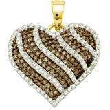 1.05 Carat (ctw) 10k Yellow Gold Round Champagne & White Diamond Ladies Heart Pendant