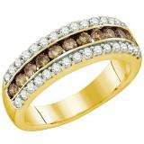 0.98 Carat (ctw) 10k Yellow Gold Round Brown & White Diamond Ladies Anniversary Wedding Band Ring