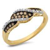 0.21 Carat (ctw) 10K Yellow Gold Round White And Champagne Diamond Ladies Right Hand Fashion Ring 1/4 CT