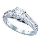 0.05 Carat (ctw) Sterling Silver Round White Diamond Ladies Solitaire With Accents Bridal Promise Engagement Ring