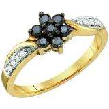 0.34 Carat (ctw) 10k Yellow Gold Black & White Diamond Ladies Cluster Split Shank Bridal Engagement Ring