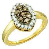 0.51 Carat (ctw) 10k Yellow Gold Round Champagne & White Diamond Ladies Right Hand Ring