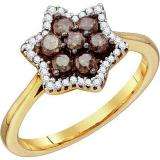 0.51 Carat (ctw) 10k Yellow Gold Round Champagne & White Diamond Ladies Cluster Ring