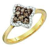 0.34 Carat (ctw) 10k Yellow Gold White & Champagne Diamond Ladies Cocktail Right Hand Ring