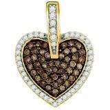 0.51 Carat (ctw) 10k Yellow Gold Round White & Brown Diamond Ladies Heart Pendant