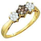 0.26 Carat (ctw) 10k Yellow Gold White & Champagne Diamond Ladies Cluster Flower Ring